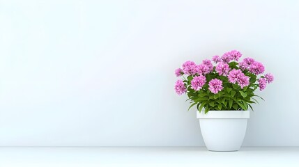Fototapeta premium Vibrant pink flowers in a white pot against a minimalist backdrop