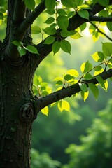 Fototapeta premium Beech leaves rustling on the branch of an ancient tree, ancient, branch