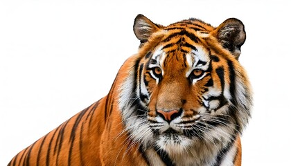 A tiger in full growth and isolated on white, showcasing strength and beauty, powerful wild animal...