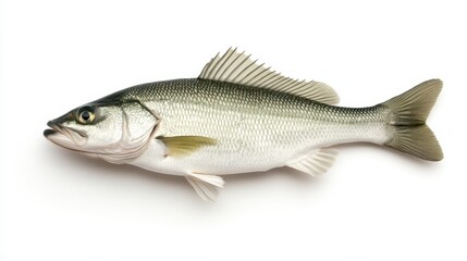 Fototapeta premium Freshly Caught White Seabass Isolated on White Background.