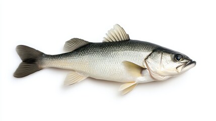 Fototapeta premium Freshly Caught Silver Seabass, Isolated on White Background.
