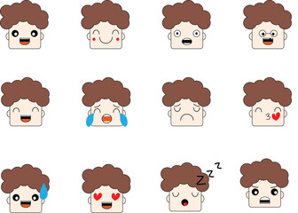 set of emoticon Frizzy Man funny face