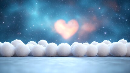 Abstract representation of love with white spheres and heart backdrop