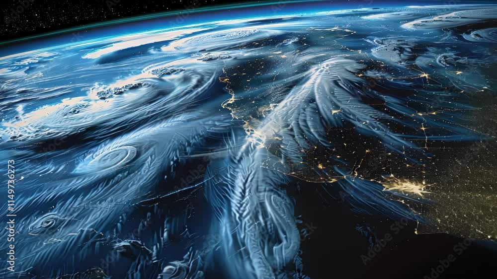 Poster big data earth observation from space showing global weather patterns, climate change, and atmospher