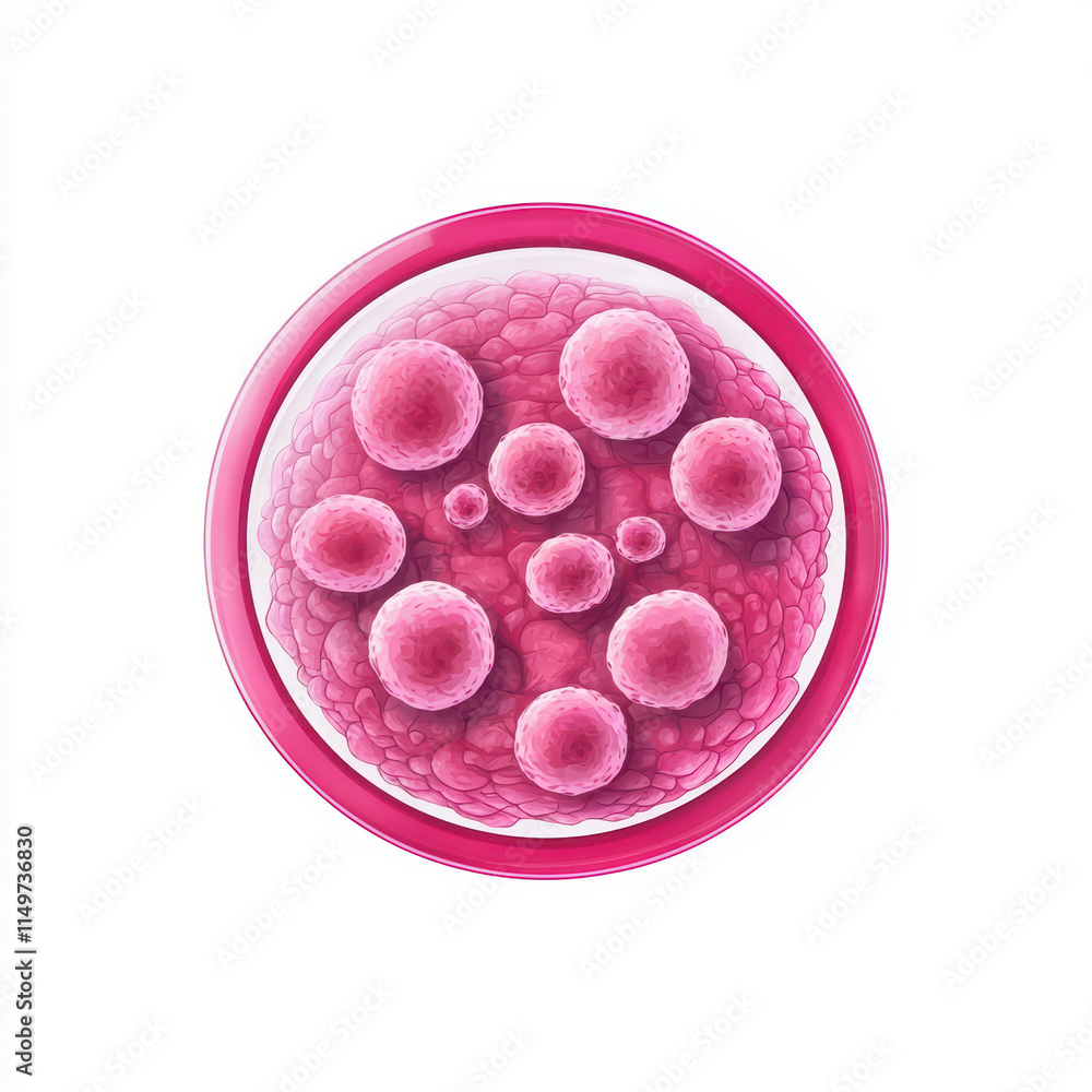 Poster vibrant pink cell showcasing multiple cellular structures in circular view, emphasizing biological d