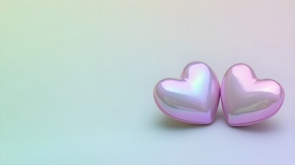 Shiny pink hearts on a pastel background