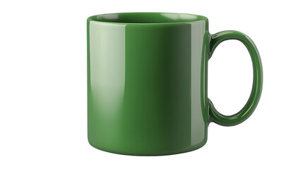 Vibrant green ceramic coffee mug with a smooth, glossy finish, ideal for serving hot beverages. Isolated on transparent background