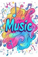 Fototapeta premium Vibrant and colorful cartoon music poster with musical notes