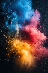 Colorful explosion of vibrant powder against a dark background