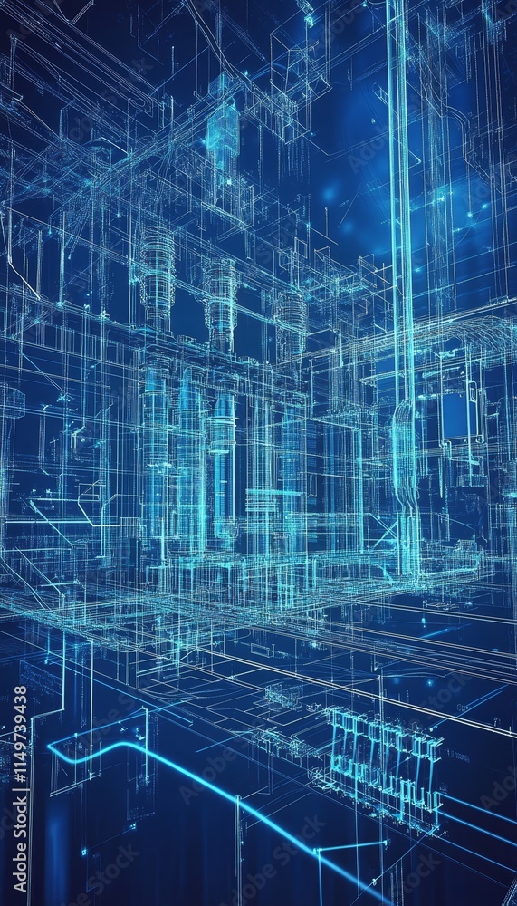 Poster innovative electric distribution hub advanced blueprint design and 3d visualization concepts