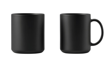 Minimalist black ceramic mug with a matte finish and a modern design, ideal for contemporary kitchen decor. Isolated on transparent background