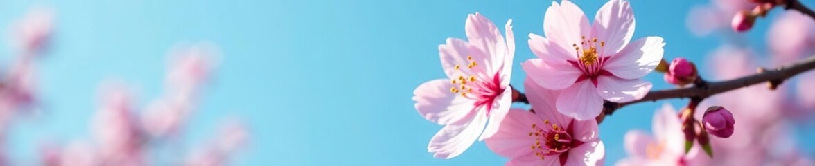 Obraz premium A blooming apricot blossom in the open blue sky with individual delicate petals, bright blue, petal unfurls
