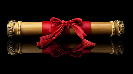 Bamboo Scroll with Red Ribbon Illustration