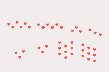 Hanging dotted heart border frame set. Valentine, romance, love concepts. Suitable for poster, flyer. Flat decorative vector design isolated illustration.