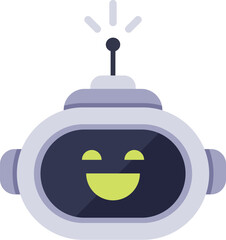 Cute robot showing a happy expression on its face, with an antenna transmitting data, representing artificial intelligence, automation, and positive technological advancements