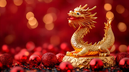Fototapeta premium Golden Dragon Figurine Festive Illustration