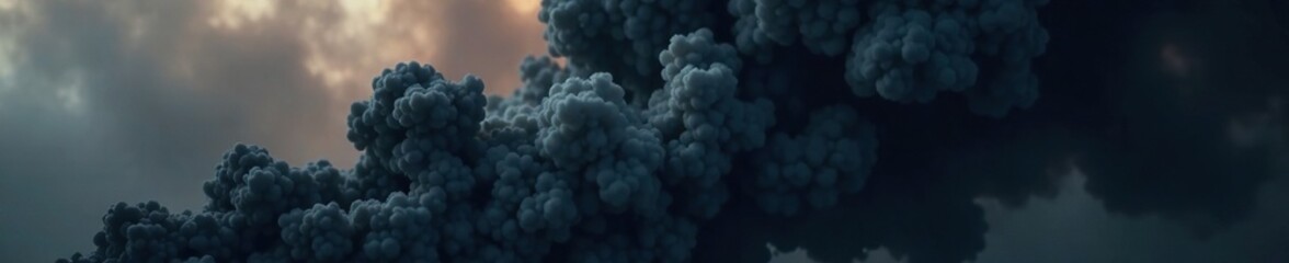 A dense cloud of thick black smoke billowing from the ground, smoky, black smoke