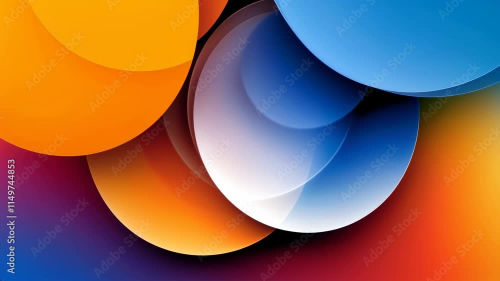 Poster an artistic display of vibrant circles in orange, blue, and white colors creates a striking abstract