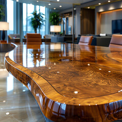 A large wooden table in a modern office generative AI