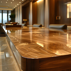 A large wooden table in a modern office generative AI