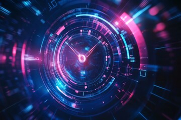 Fototapeta premium Futuristic abstract technology background featuring a time machine and rotating clock hands design