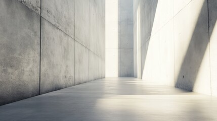 Minimalist Concrete Corridor, Sunlit Architectural Interior.