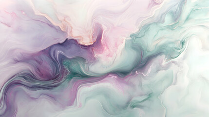Obraz premium Fluid 3D abstract background with organic, swirling forms and soft pastel tones of pink, lavender, and mint green, creating a serene and dreamlike ambiance