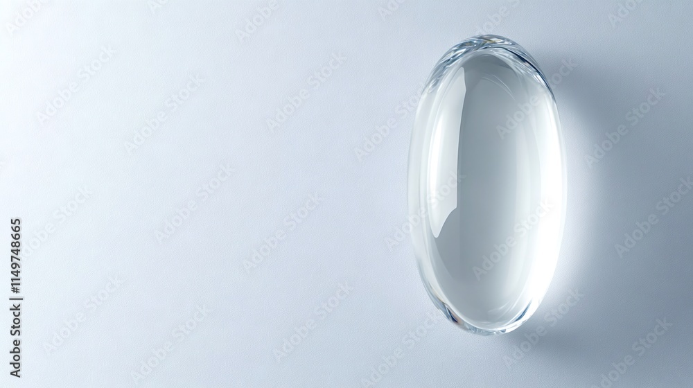 Poster oval shaped glass object casting subtle shadow on white background creates a simple yet elegant comp
