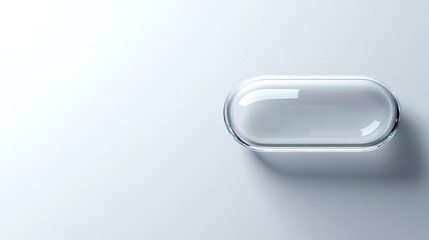 Empty transparent glass capsule lying on a white background represents innovative medicine, pharmaceutical research, and healthcare solutions with copy space