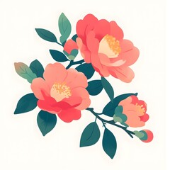 Simple red camellia flower illustration, Generative AI 