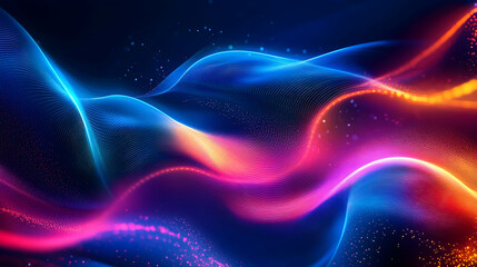 Futuristic 3D abstract background with swirling neon lines, geometric shapes, and soft glowing lights, creating a dynamic, high-tech atmosphere