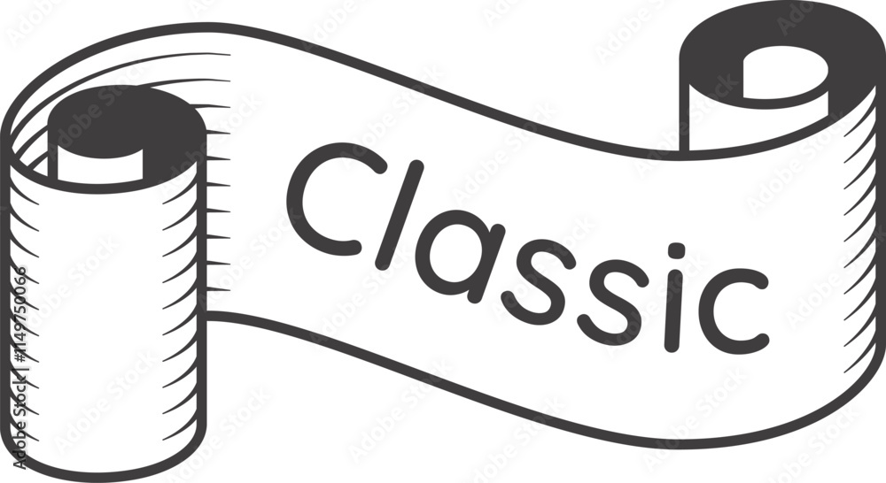 Poster waving scroll banner featuring the word classic in a simple yet elegant vintage style, ideal for lab