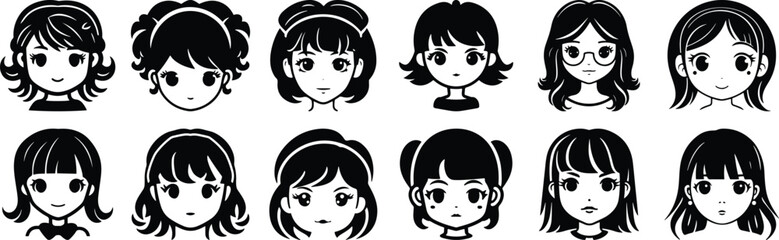 Girl silhouettes set, woman pack of vector silhouette design, isolated background