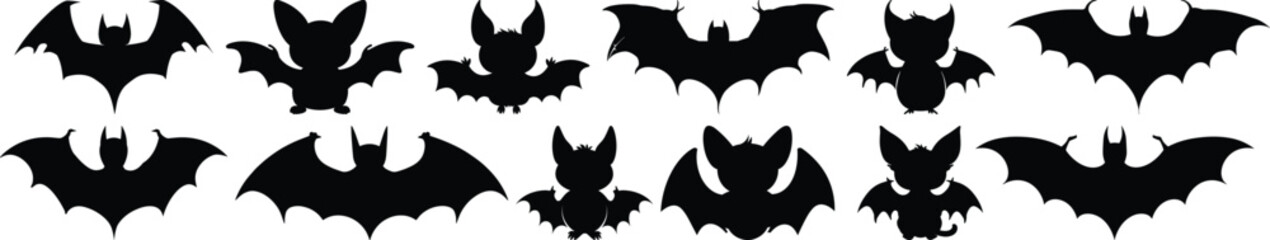Bat silhouette set vector design big pack of animal illustration and icon