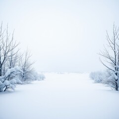 Fototapeta premium winter landscape with bare, snow-covered trees and pristine white icy ground