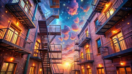 Surreal Fire Escape Evacuation Plan Symbols: Dreamlike Guidance for Safety