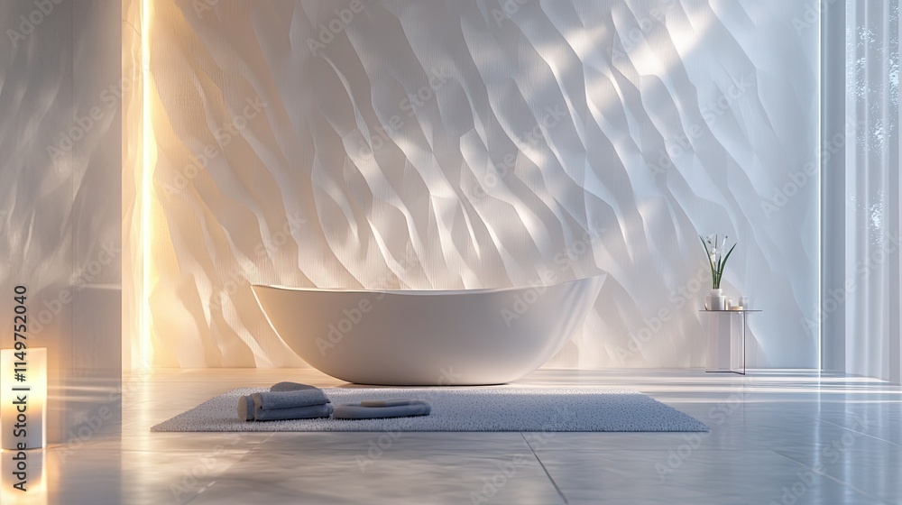 Poster textured white surface with geometric patterns and soft lighting for a sleek and modern vibe.