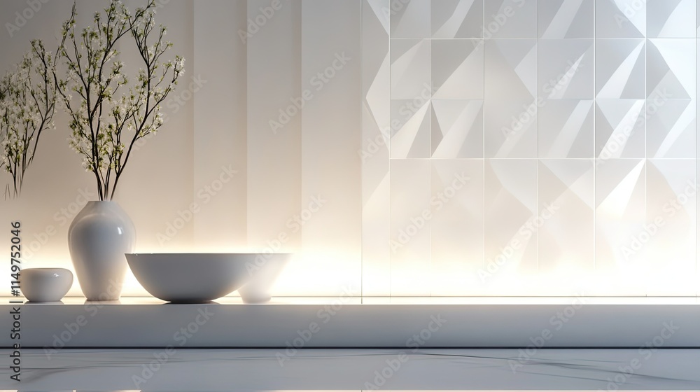 Aufkleber textured white surface with geometric patterns and soft lighting for a sleek and modern vibe.
