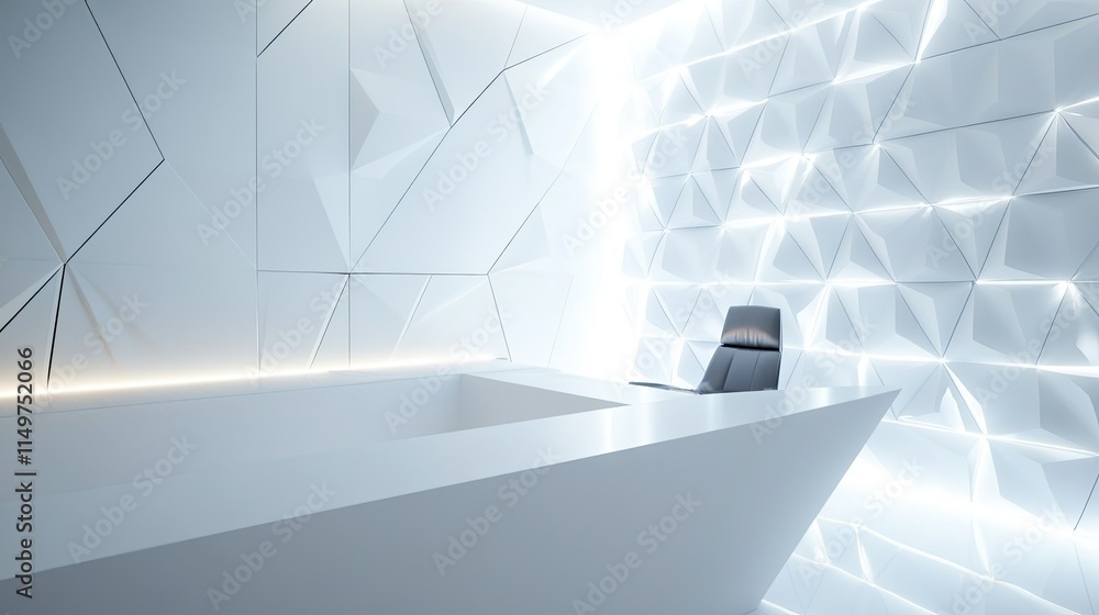 Poster textured white surface with geometric patterns and soft lighting for a sleek and modern vibe.