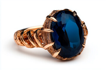 Rose Gold Ring with Oval Dark Blue Gemstone
