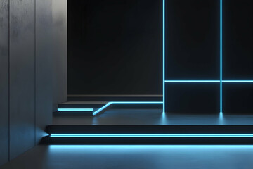 Modern abstract design featuring dark grey-black hues with soft blue glowing lines, ideal for social media posts, advertising, or corporate events, exuding a high-tech atmosphere