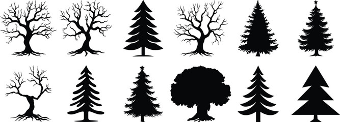 Tree silhouette set vector design big pack of forest illustration and icon