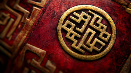 Red and Gold Abstract Background Illustration with Intricate Symbol