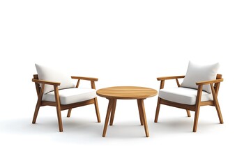 brown wooden table and chairs isolated from the white background.
