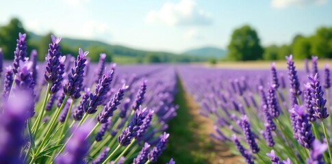 Obraz premium An empty postcard resting among lavender flowers in a field, lavender, green, landscape