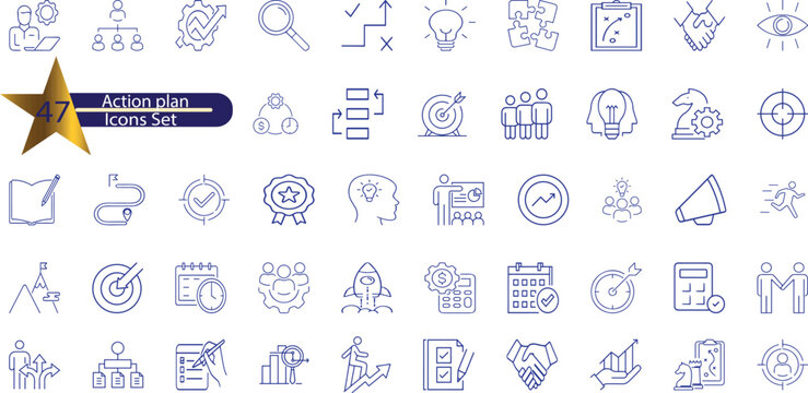 Action plan icon set. Containing planning, schedule, strategy,
