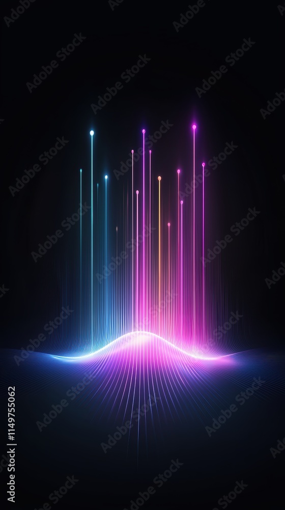 Aufkleber vibrant neon light waves with vertical lines against a dark background for abstract visualization