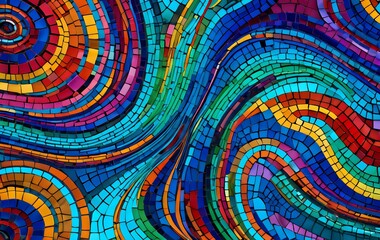 Vibrant Colorful Mosaic Abstract Swirls Blue Green Red Design