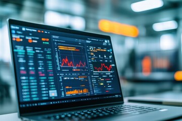 Financial Data Analysis on Laptop Screen Stock Market Graphs Business Technology