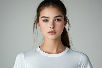 Fototapeta premium Young woman with natural beauty posing in studio, showing confidence and freshness